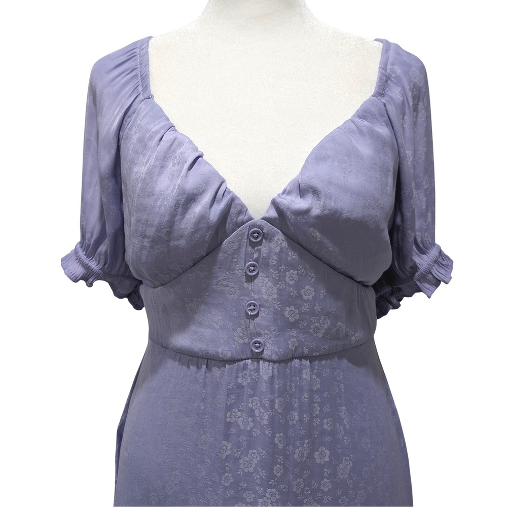 Lavender Floral Fairycore Puff Sleeve Babydoll Coquette Mini Dress Satin Like M‎